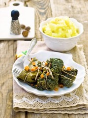 cabbage rolls  from a Savoy cabbage with a salmon
