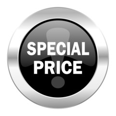 special price black circle glossy chrome icon isolated