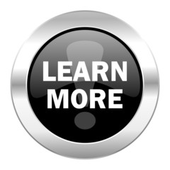 learn more black circle glossy chrome icon isolated