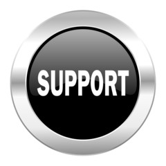 support black circle glossy chrome icon isolated