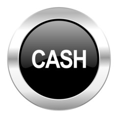 cash black circle glossy chrome icon isolated