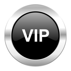 vip black circle glossy chrome icon isolated