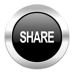 share black circle glossy chrome icon isolated