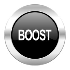 boost black circle glossy chrome icon isolated