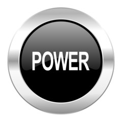 power black circle glossy chrome icon isolated