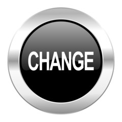change black circle glossy chrome icon isolated