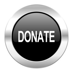 donate black circle glossy chrome icon isolated