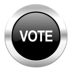 vote black circle glossy chrome icon isolated