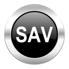 sav black circle glossy chrome icon isolated