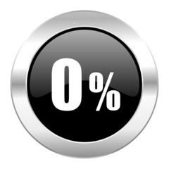 0 percent black circle glossy chrome icon isolated