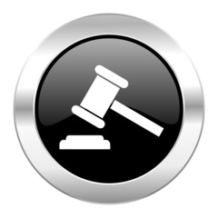 auction black circle glossy chrome icon isolated