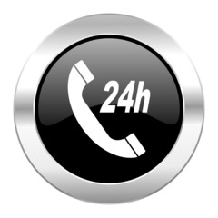 service black circle glossy chrome icon isolated