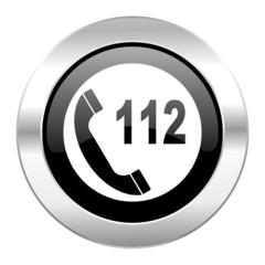 emergency call black circle glossy chrome icon isolated