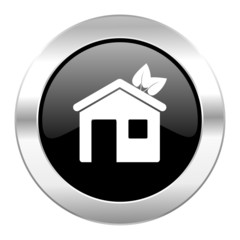 house black circle glossy chrome icon isolated