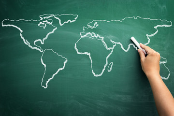 World map on a school blackboard