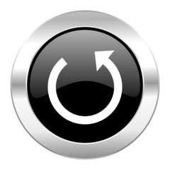 rotate black circle glossy chrome icon isolated
