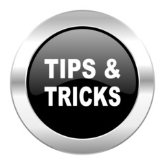 tips tricks black circle glossy chrome icon isolated