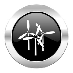 windmill black circle glossy chrome icon isolated