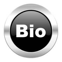 bio black circle glossy chrome icon isolated
