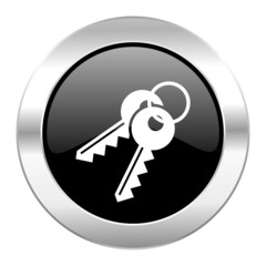 keys black circle glossy chrome icon isolated