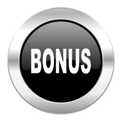 bonus black circle glossy chrome icon isolated