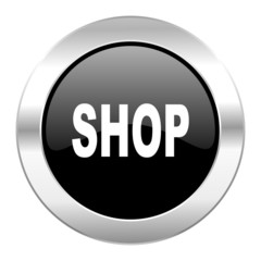 shop black circle glossy chrome icon isolated
