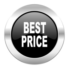 best price black circle glossy chrome icon isolated