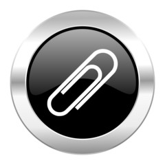 paperclip black circle glossy chrome icon isolated