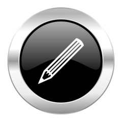pencil black circle glossy chrome icon isolated