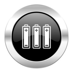 battery black circle glossy chrome icon isolated