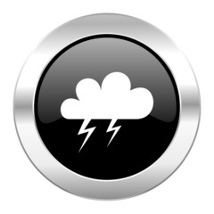 storm black circle glossy chrome icon isolated