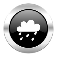rain black circle glossy chrome icon isolated