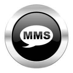 mms black circle glossy chrome icon isolated