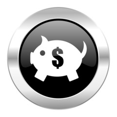 Obraz premium piggy bank black circle glossy chrome icon isolated