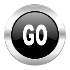 go black circle glossy chrome icon isolated
