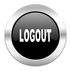 logout black circle glossy chrome icon isolated