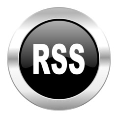 rss black circle glossy chrome icon isolated