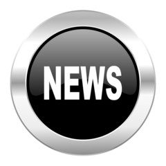 news black circle glossy chrome icon isolated