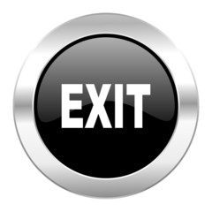 exit black circle glossy chrome icon isolated