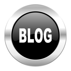 blog black circle glossy chrome icon isolated