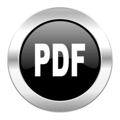 pdf black circle glossy chrome icon isolated