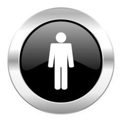 male black circle glossy chrome icon isolated