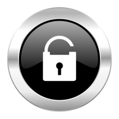 padlock black circle glossy chrome icon isolated