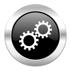 gear black circle glossy chrome icon isolated