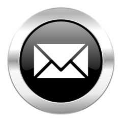 email black circle glossy chrome icon isolated