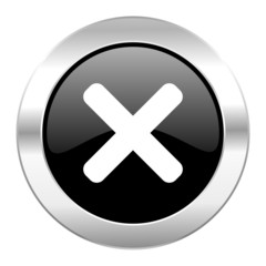 cancel black circle glossy chrome icon isolated