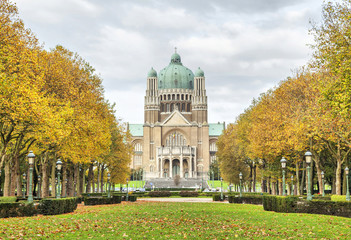 View on Basilica of Sacred Heart from Elisabeth Park, Brussels, Belgium