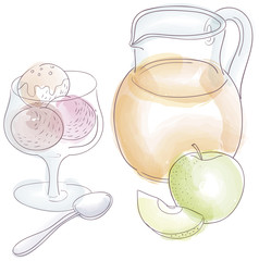 Ice cream, fruit and juice