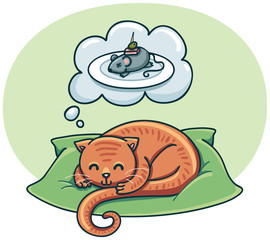 Fat cat dreaming with food