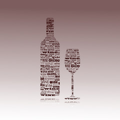 silhouette of wine and glass drawn with words.